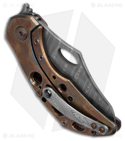Olamic Cutlery Busker Semper Knife Titanium Acid Rain (2.5" Damasteel)