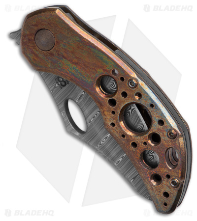 Olamic Cutlery Busker Semper Knife Titanium Acid Rain (2.5" Damasteel)