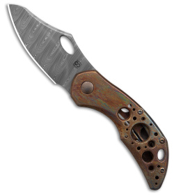 Olamic Cutlery Busker Semper Knife Titanium Acid Rain (2.5" Damasteel)