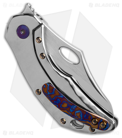 Olamic Cutlery Semper Busker Knife Polished Titanium/Timascus Inlay(2.5" Polish)