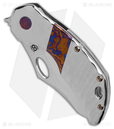 Olamic Cutlery Semper Busker Knife Polished Titanium/Timascus Inlay(2.5" Polish)