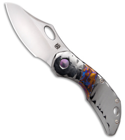 Olamic Cutlery Semper Busker Knife Polished Titanium/Timascus Inlay(2.5" Polish)