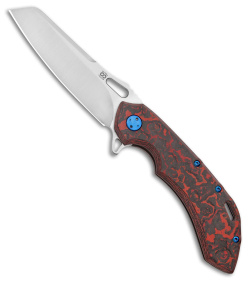 Olamic Wayfarer 247 Sheeps Knife Red Fat CF w/ Blue Accents (3.5" Satin M390)