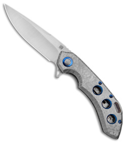 Olamic Wayfarer 247 Suna Knife Frosted Ti w/ Blue Holes/Collars (3.5" Satin XHP)