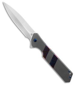 Olamic Rainmaker Dagger Knife Blasted Ti w/ Timascus (4.1" Satin M390)