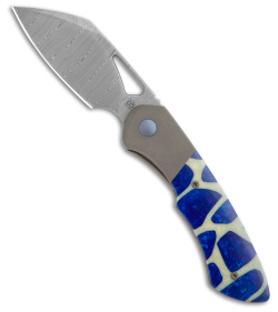 Olamic WhipperSnapper BL Knife Sheepsfoot Blue Alumlite GITD (2.9" Damasteel)