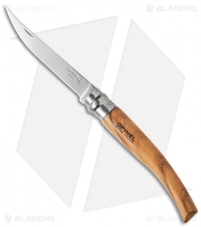 Opinel No 10 Slim Stainless Steel Knife Olive Wood w/Sheath (4" Satin) #10