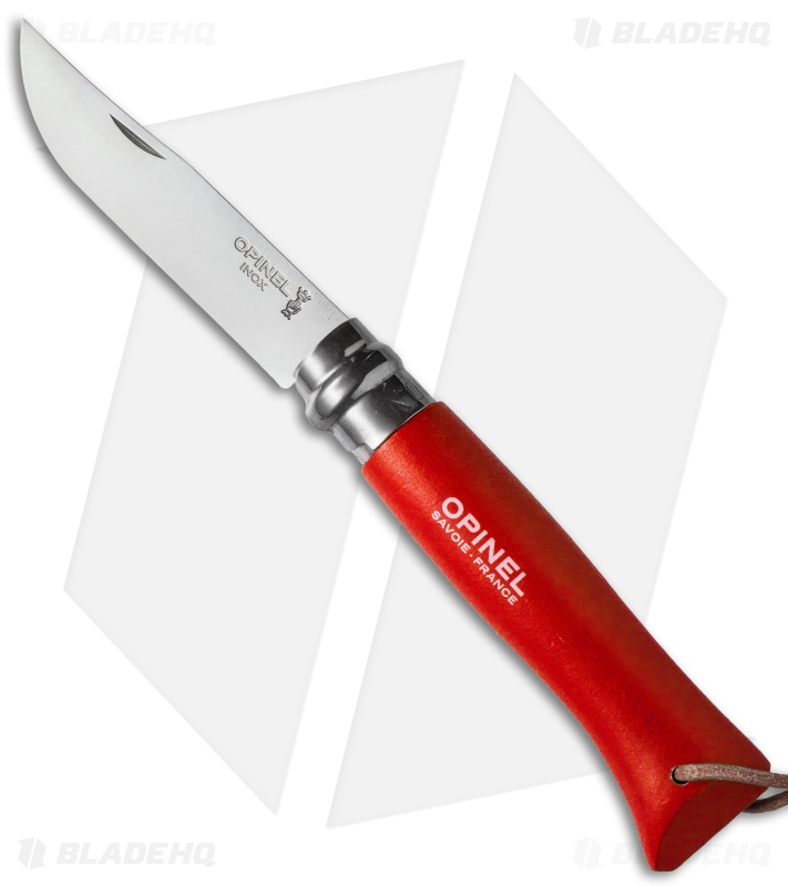 Opinel Knives No. 8 Folding Knife Red Beechwood + Sheath (3.25" Satin)