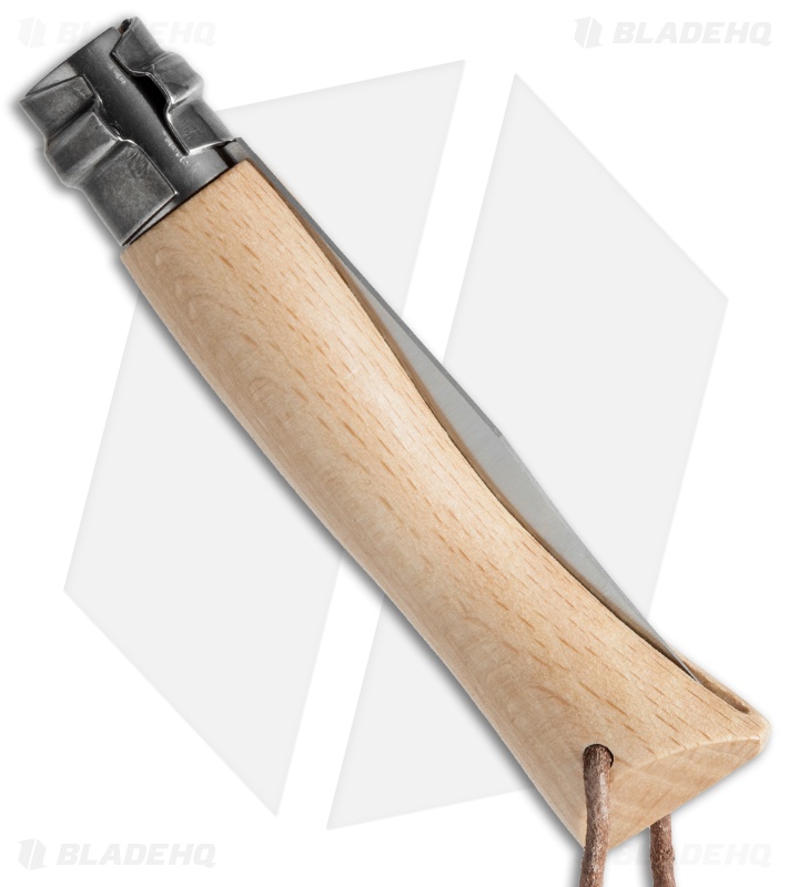 Opinel Knives No 7 Stainless Steel Knife Beech Wood + Leather Lanyard (3" Satin)