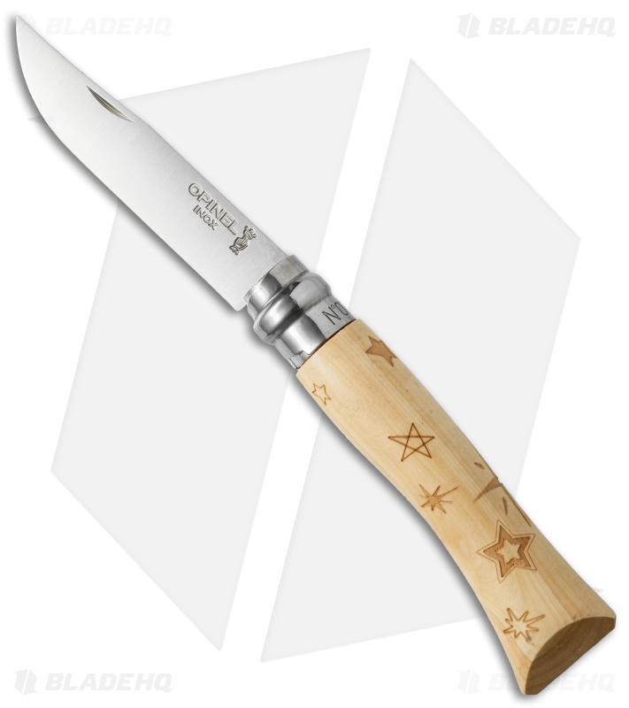 Opinel No. 7 Nature "Stars" Stainless Steel Knife Beech Wood (3" Satin)