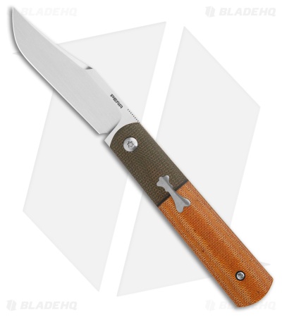 Pena Knives Custom Barlow Front Flipper Knife OD/Nat Micarta (2.75" Hand Satin)