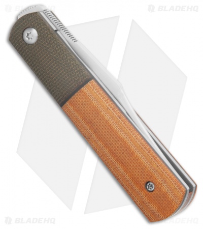 Pena Knives Custom Barlow Front Flipper Knife OD/Nat Micarta (2.75" Hand Satin)