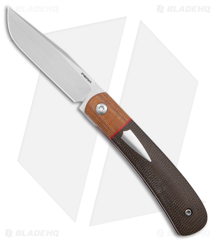 Pena Knives Custom Front Flipper Trapper Knife Green, Brown Micarta (2.9" Satin)