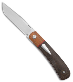 Pena Knives Custom Front Flipper Trapper Knife Green, Brown Micarta (2.9" Satin)