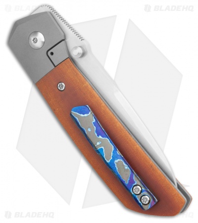 Pena Knives Custom Mula Liner Lock Knife Natural Linen Micarta (3.25" Hand Sat)