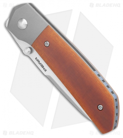 Pena Knives Custom Mula Liner Lock Knife Natural Linen Micarta (3.25" Hand Sat)