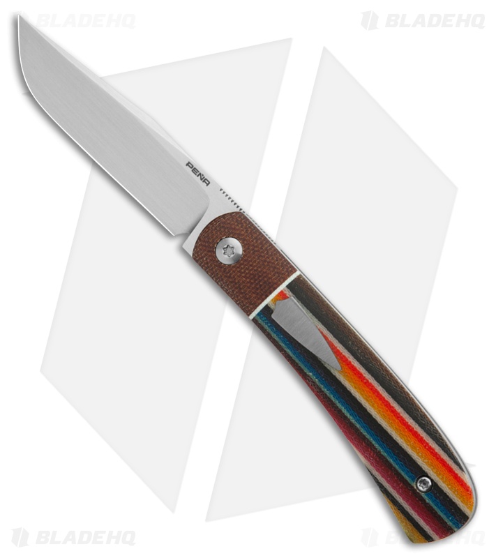 Pena Knives Custom Front Flipper Trapper Knife Mexican Blanket (2.9" Hand Satin)