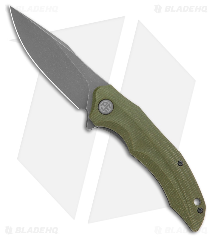 Petrified Fish Hairtail Liner Lock Knife Green Micarta (3.54" Gray SW)