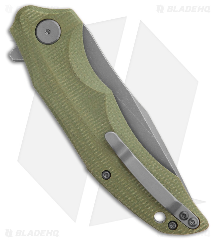 Petrified Fish Hairtail Liner Lock Knife Green Micarta (3.54" Gray SW)