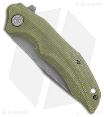 Petrified Fish Hairtail Liner Lock Knife Green Micarta (3.54" Gray SW)