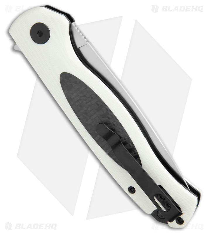 Petrified Fish Stamp White/Black  G-10/Carbon Fiber  (Satin D2) PFB03WS