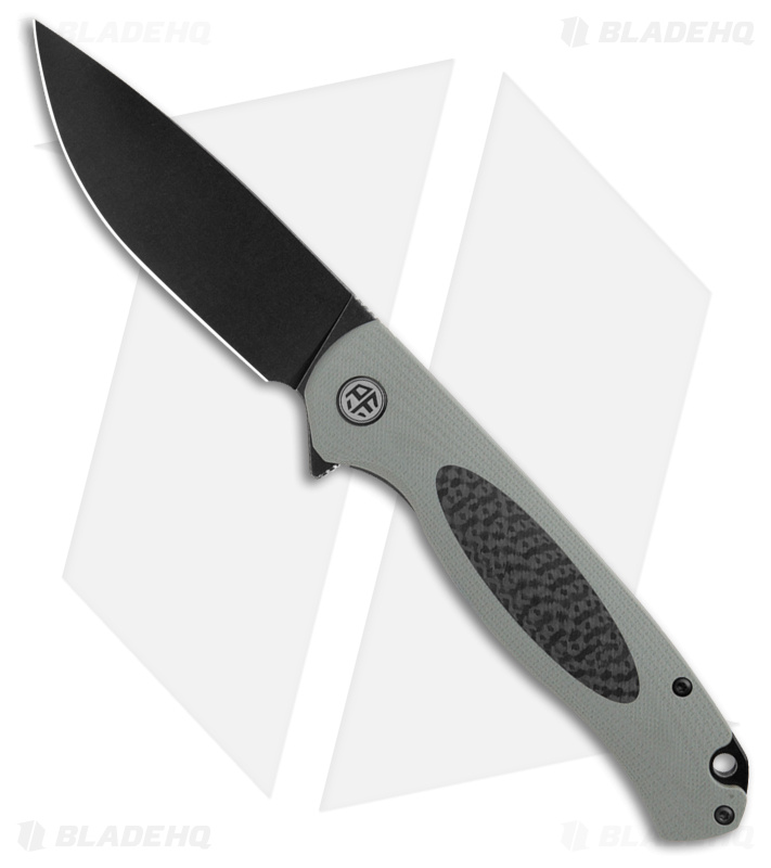 Petrified Fish Stamp Knife Gray / Black G-10 Carbon Fiber (BLK SW D2) PFB03GADW