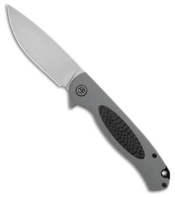 Petrified Fish Stamp Knife Gray / Black G-10 Carbon Fiber  (Satin D2) PFB03GAS