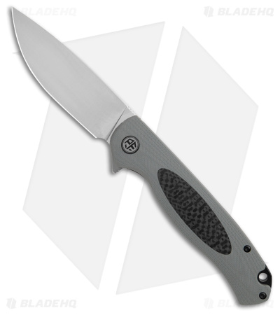 Petrified Fish Stamp Knife Gray / Black G-10 Carbon Fiber  (Satin D2) PFB03GAS