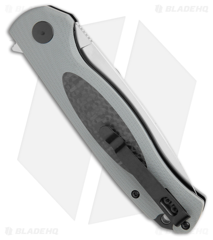Petrified Fish Stamp Knife Gray / Black G-10 Carbon Fiber  (Satin D2) PFB03GAS
