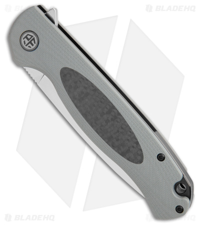 Petrified Fish Stamp Knife Gray / Black G-10 Carbon Fiber  (Satin D2) PFB03GAS