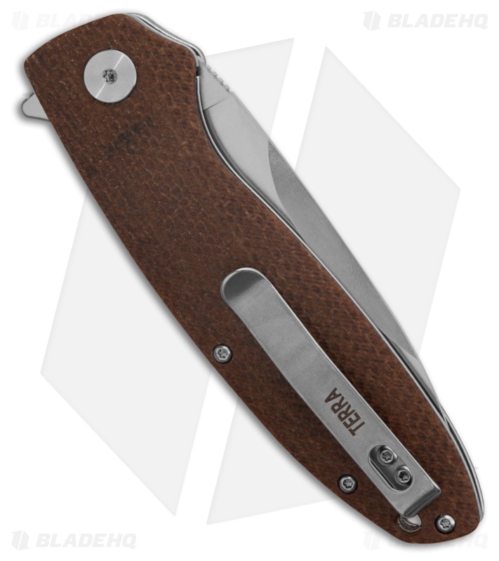 Petrified Fish Terra Liner Lock Knife Brown Micarta (3.75" Satin)