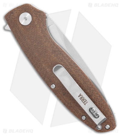 Petrified Fish Terra Liner Lock Knife Brown Micarta (3.75" Stonewash)