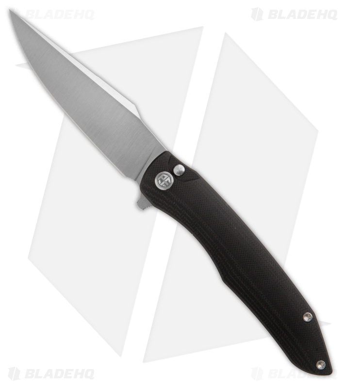 Petrified Fish Twigshark Button Lock Knife Black G-10 (3.6" Satin K110)      