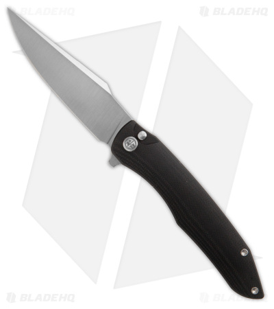 Petrified Fish Twigshark Button Lock Knife Black G-10 (3.6" Satin K110)      