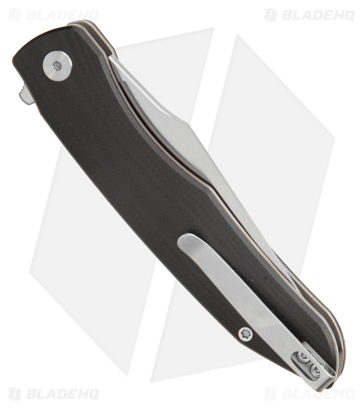 Petrified Fish Twigshark Button Lock Knife Black G-10 (3.6" Satin K110)      