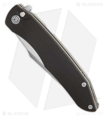 Petrified Fish Twigshark Button Lock Knife Black G-10 (3.6" Satin K110)      