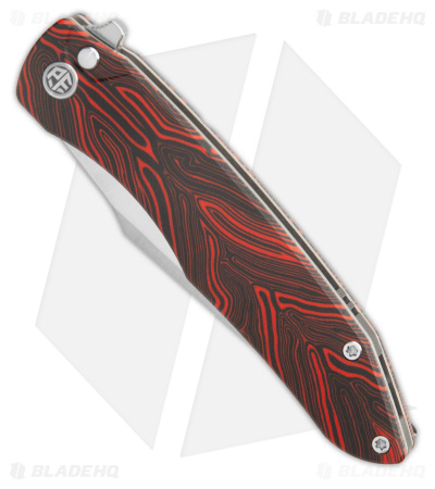 Petrified Fish Twigshark Button Lock Knife Red Gmascus (3.6" Satin K110)
