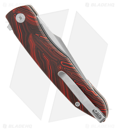 Petrified Fish Twigshark Button Lock Knife Red Gmascus (3.6" Satin K110)