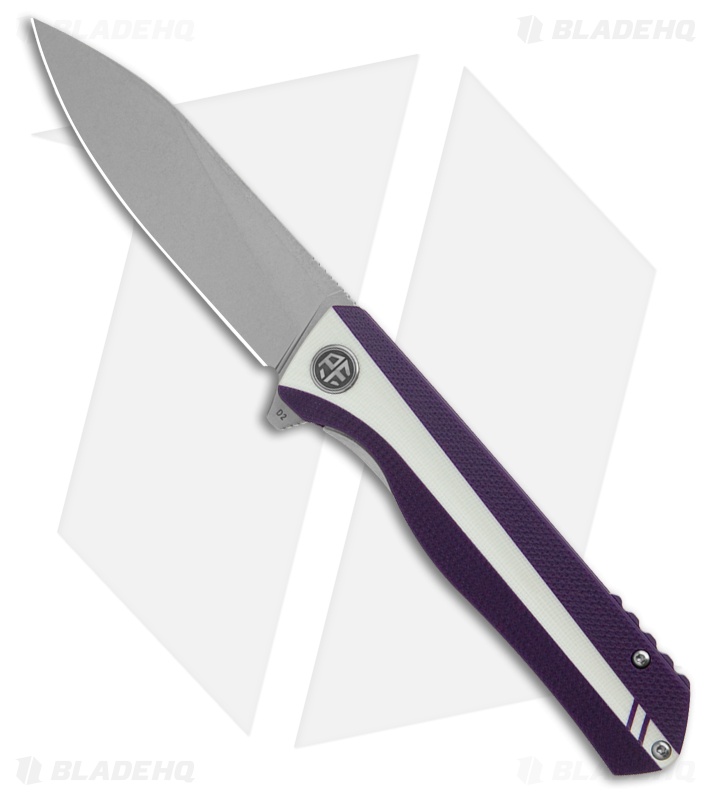 Petrified Fish Forward Pocket Knife Purple/White + Satin D2