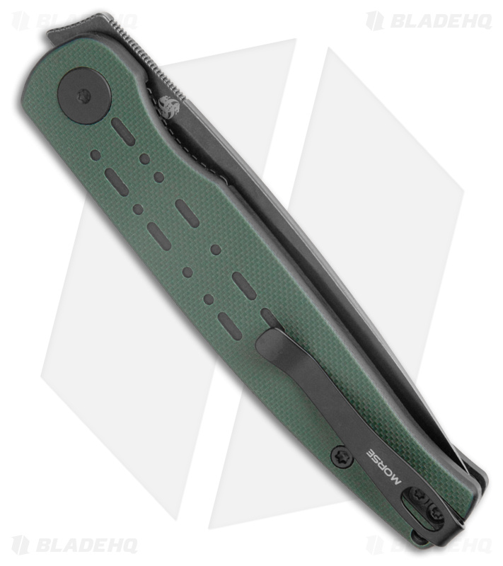Petrified Fish Morse 154CM Liner Lock Knife Grn/Blk G-10 (3.3" Blk/SW) PFE07GRDW