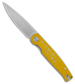 Petrified Fish Morse Liner Lock Knife Yellow/Gry G-10 (3.3" Satin 154CM) PFE07YS