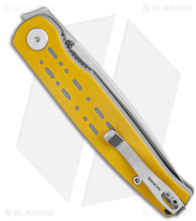 Petrified Fish Morse Liner Lock Knife Yellow/Gry G-10 (3.3" Satin 154CM) PFE07YS