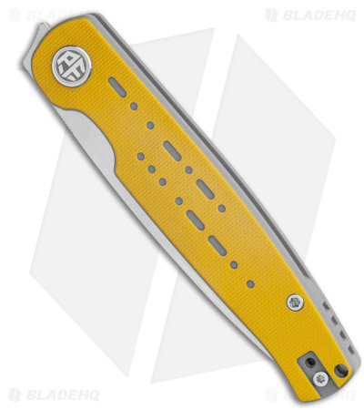 Petrified Fish Morse Liner Lock Knife Yellow/Gry G-10 (3.3" Satin 154CM) PFE07YS