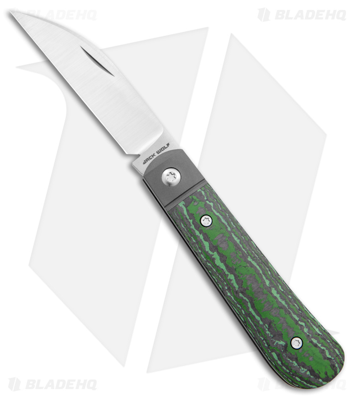 Jack Wolf Knives Laid Back Jack Slip Joint Knife Green Carbon Fiber (2.8" Satin)