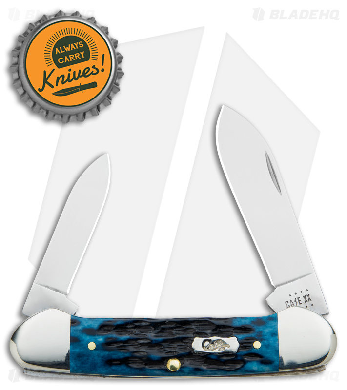 Case Canoe Knife 2.6" Pocket Worn Mediterranean Blue Jig Bone (62131 SS) 51853
