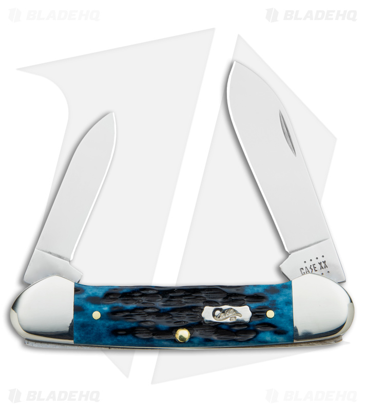 Case Canoe Knife 2.6" Pocket Worn Mediterranean Blue Jig Bone (62131 SS) 51853