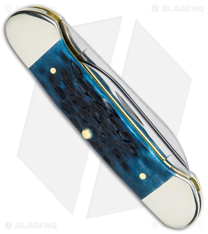Case Canoe Knife 2.6" Pocket Worn Mediterranean Blue Jig Bone (62131 SS) 51853