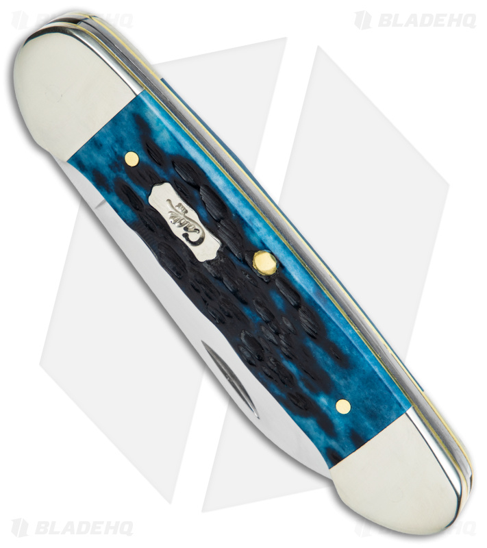 Case Canoe Knife 2.6" Pocket Worn Mediterranean Blue Jig Bone (62131 SS) 51853