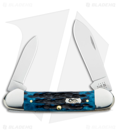 Case Canoe Knife 2.6" Pocket Worn Mediterranean Blue Jig Bone (62131 SS) 51853