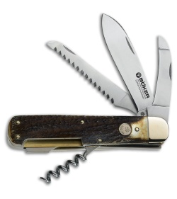 Boker Hunters Quadro Pocket Knife 4.375" Jigged Stag CPM-CruWear (110649)